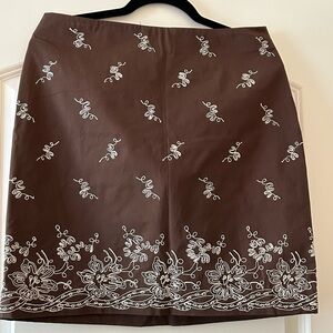 Jones New York Brown Floral Embroidered Mini Skirt Cotton
